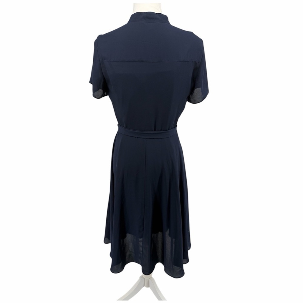 Nanette Lepore Women 4 Navy Blue Pintuck Fit & Flare Midi Dress Short Sleeve - Picture 3 of 9